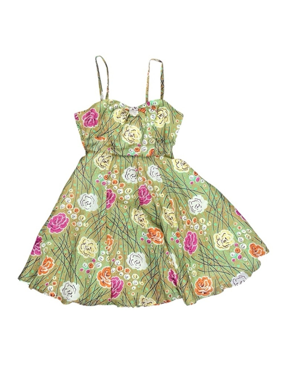 Anthropologie Girls From Savoy Retro Floral Silk Chiffon Fit Flare Sundress 4 - Picture 2 of 5